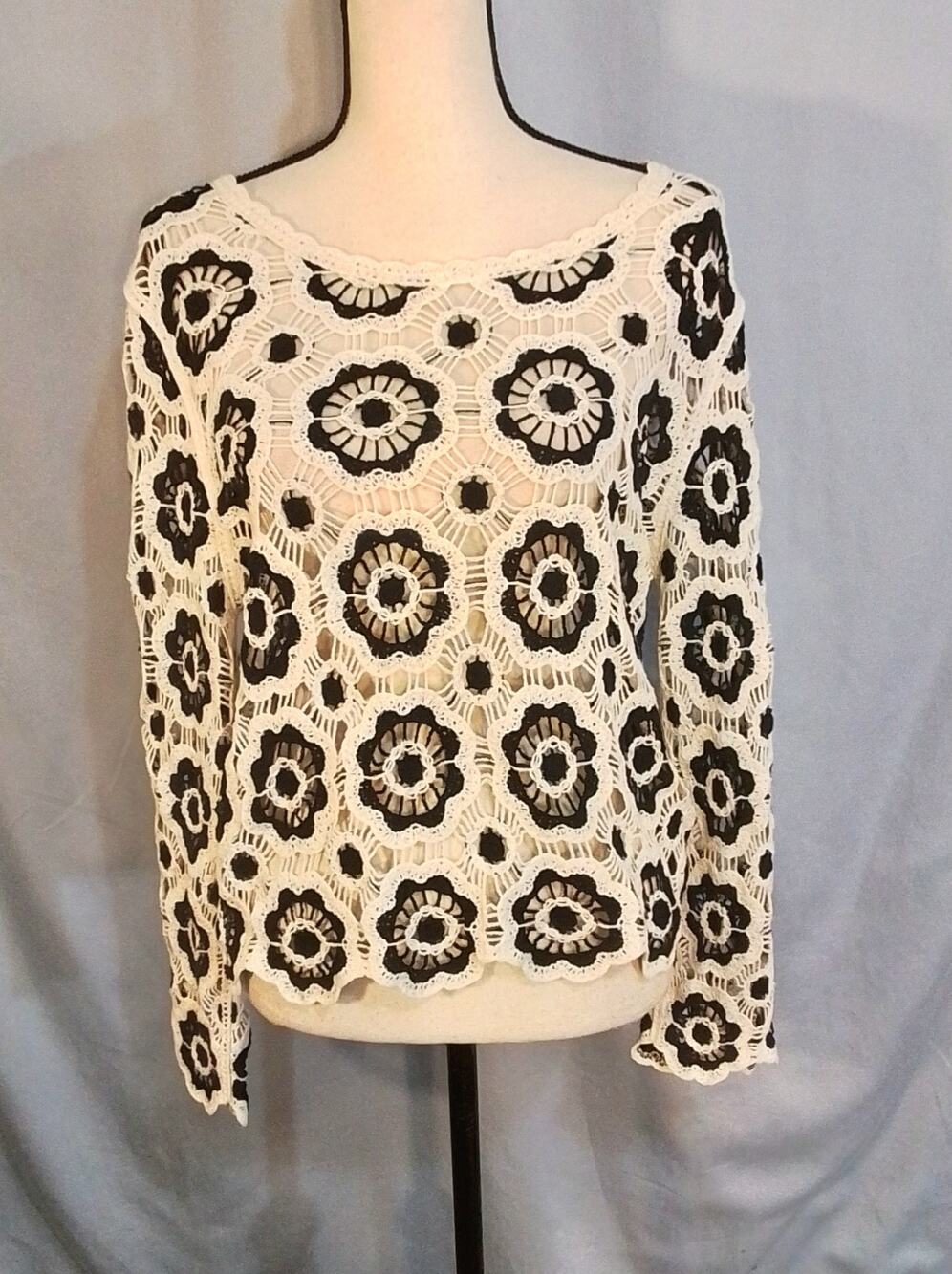 Adiva   black and white Crochet Sweater